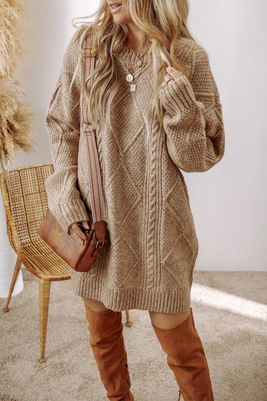 Cable Knit Drop Shoulder Sweater Dress* - 926 West