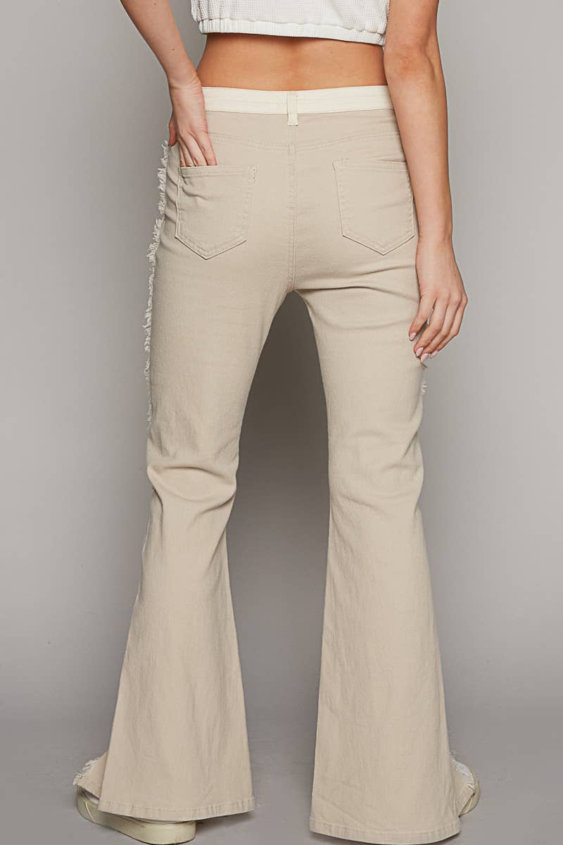 POL Stretchable frayed seam edge slit wide pants