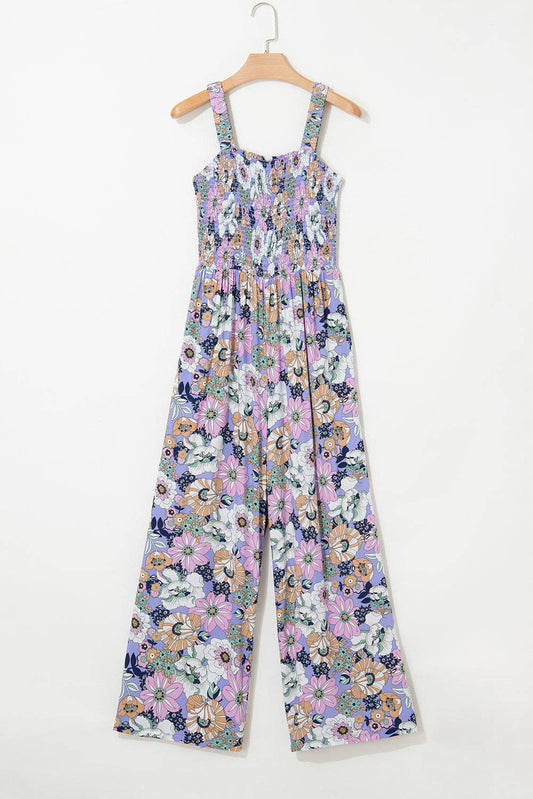 Floral Smocked Square Neck Summer Jumpsuit
