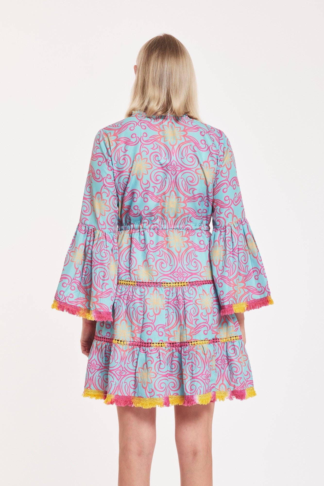 FINAL SALE- Desideria Dress Majolica Arbor Blue Red Gold Spring Summer