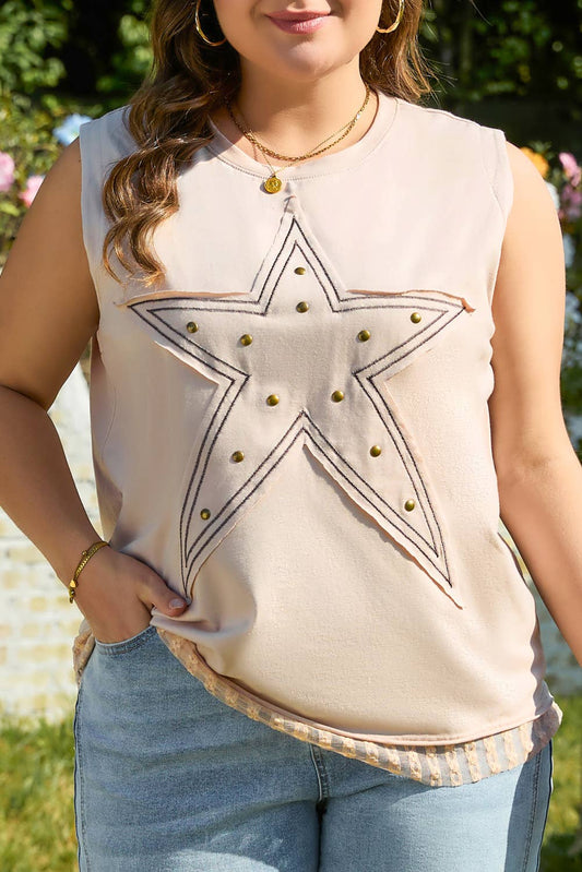 Studded Star Lace Patchwork Hem Plus Size Tank Top
