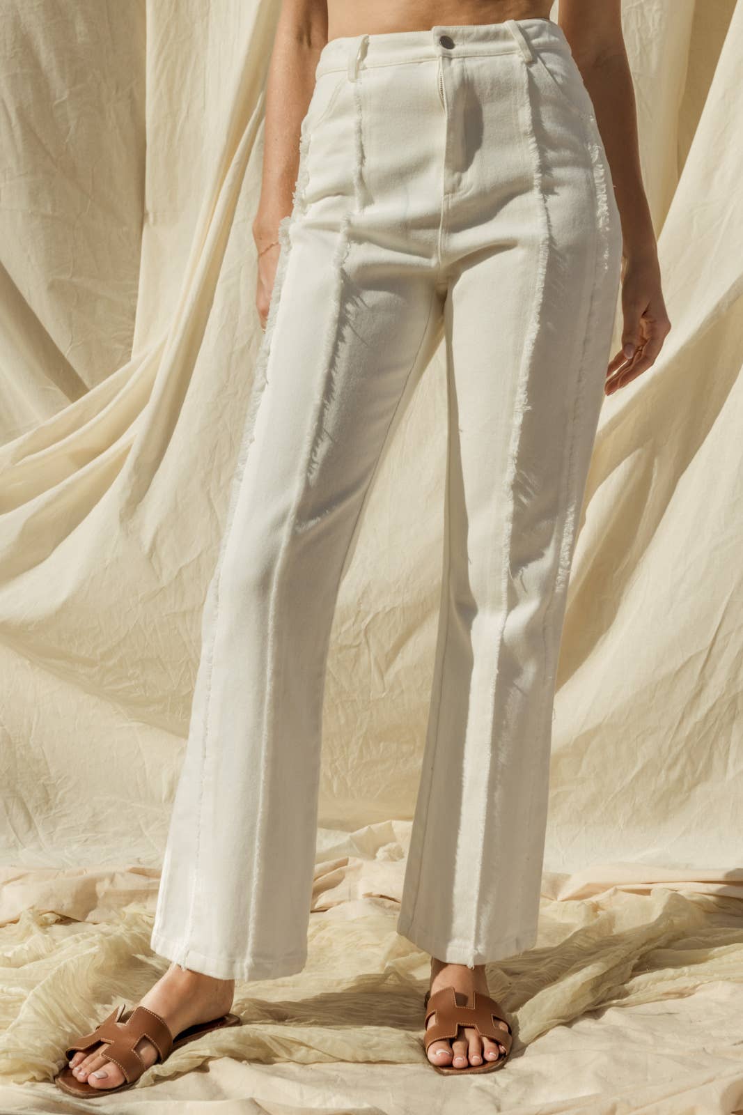 FRAYED HEM FLARE PANTS