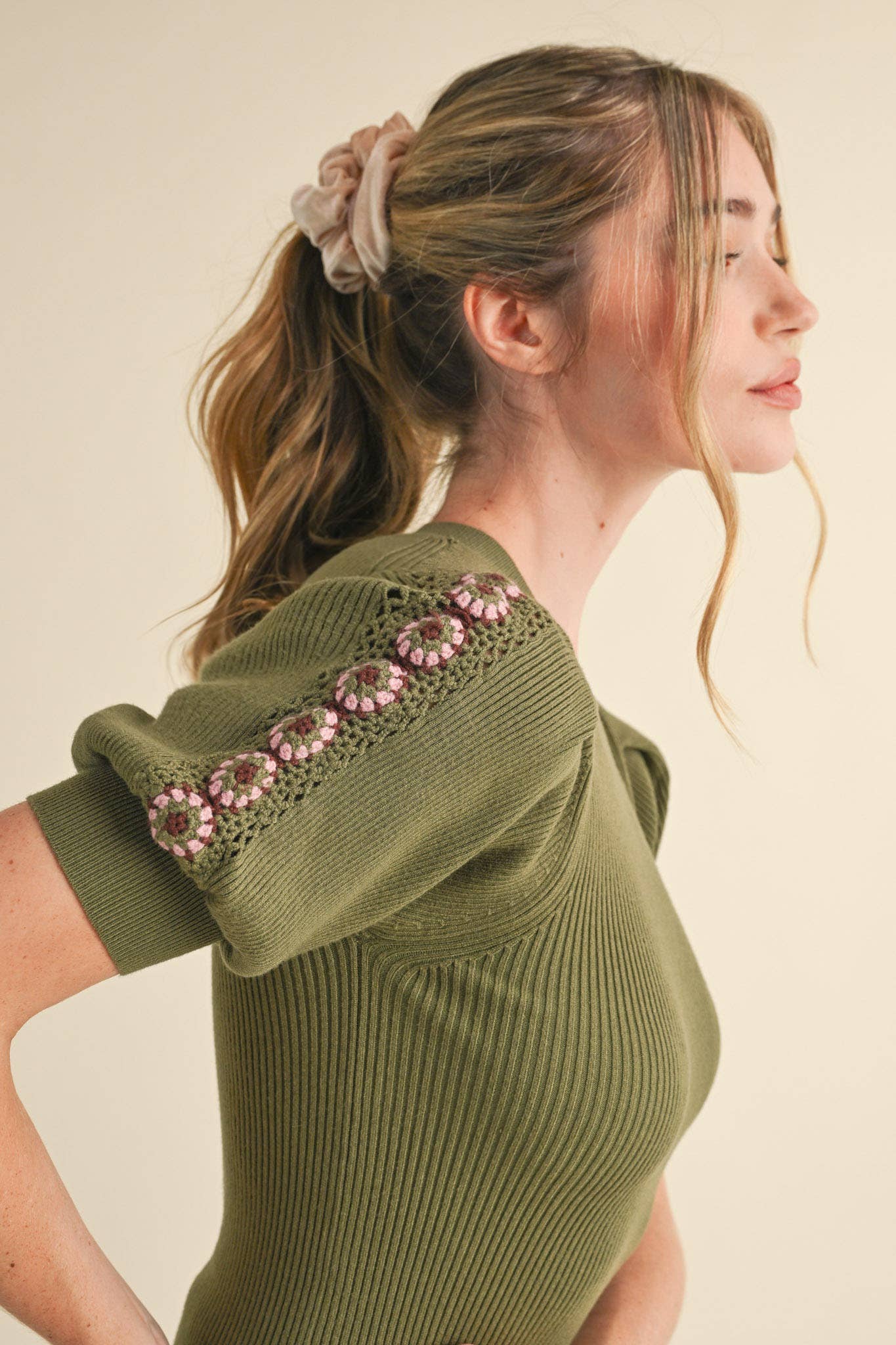 HAND-MADE CROCHET PUFF SLEEVE SWEATER MSW10567 &MERCI