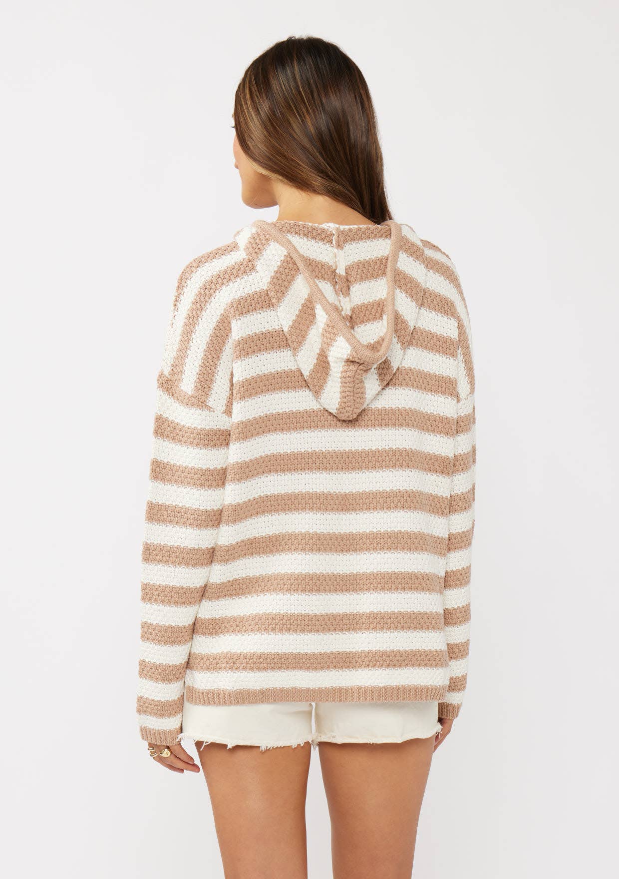 FINAL SALE- Stripe Drop Shoulder V Neck Pullover Hoodie