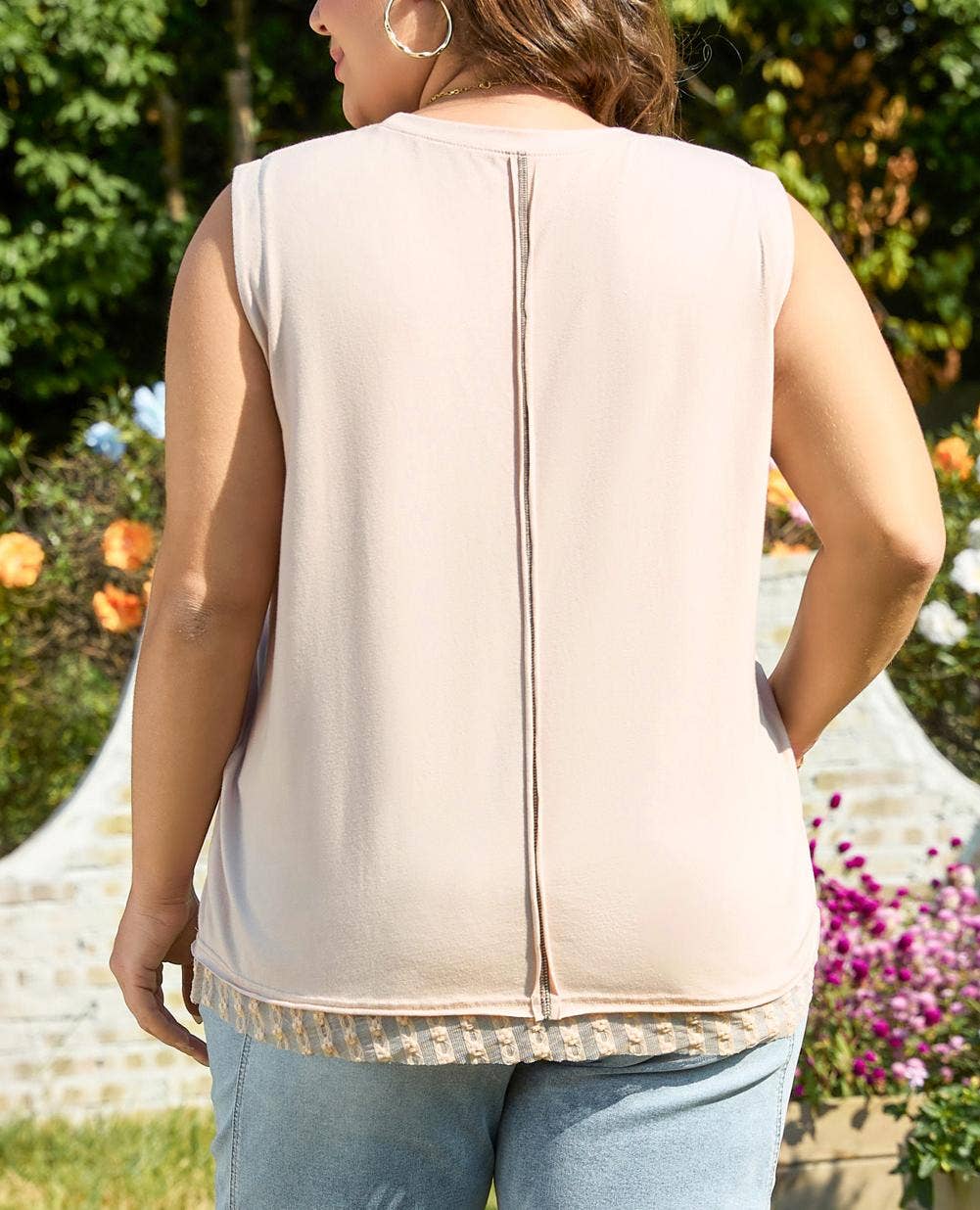 Studded Star Lace Patchwork Hem Plus Size Tank Top