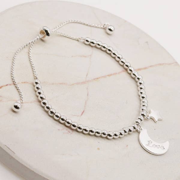 Crescent Moon & Star CCB Ball charm Adjustable Bracelet StarryNYC