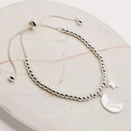 Crescent Moon & Star CCB Ball charm Adjustable Bracelet StarryNYC