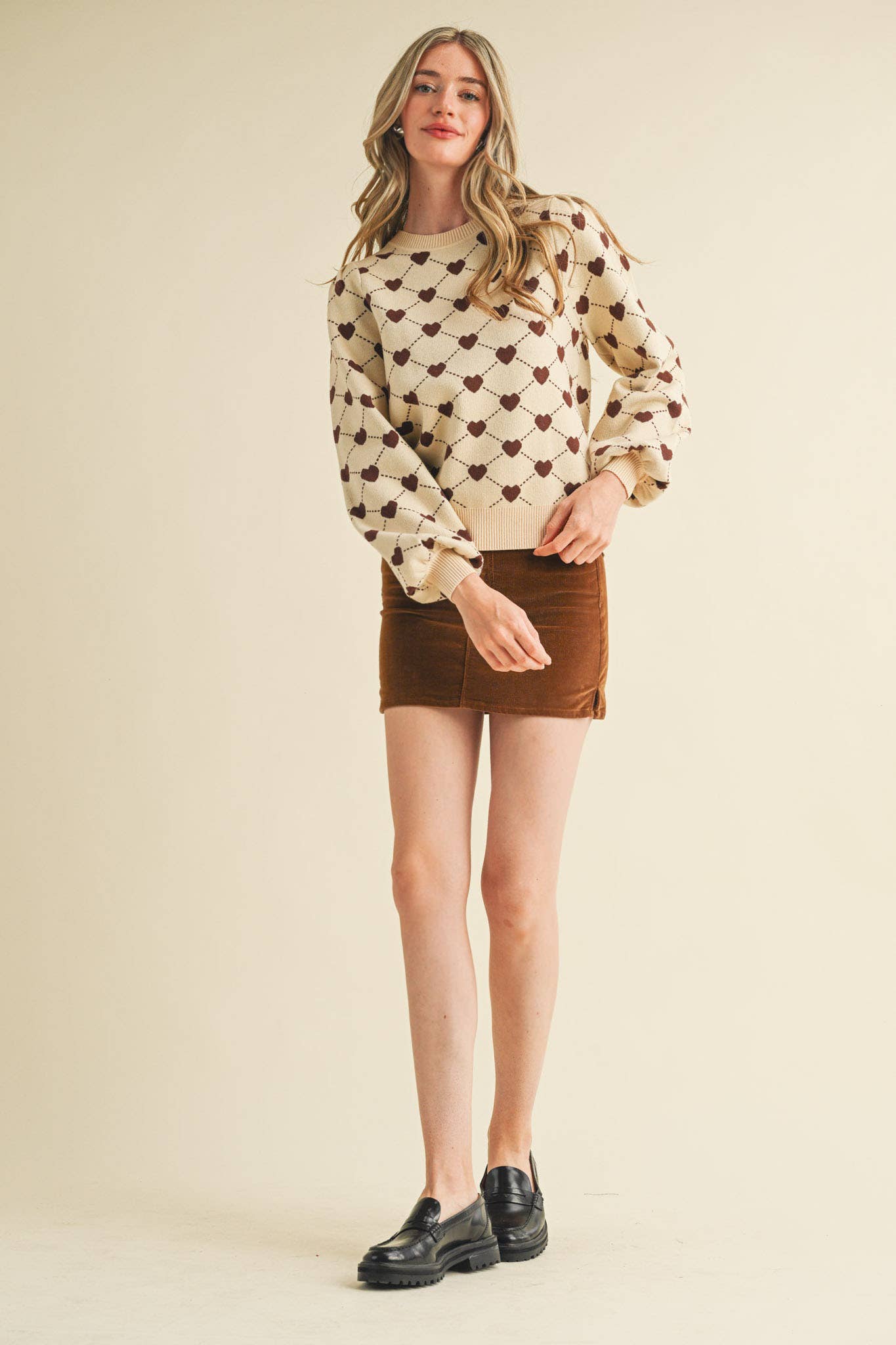 HEART KNIT PUFF SLEEVE SWEATER &MERCI