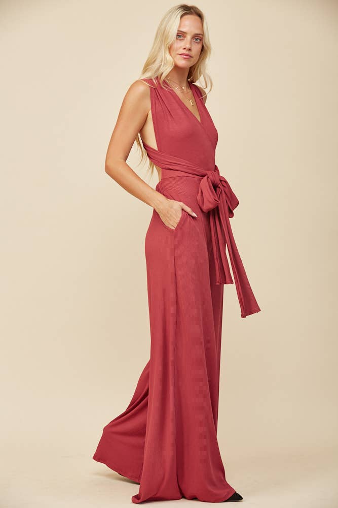 BOHO RIBBED MAGIC MULTIWEAR JUMPSUIT - MARSALA