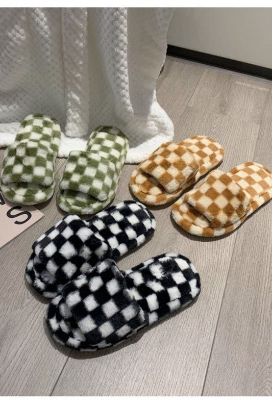 Checker fuzzy slippers - 926 West