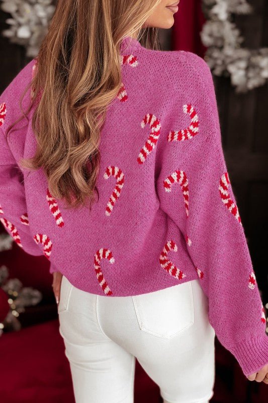 Christmas Candy Cane Drop Shoulder Sweater - 926 West