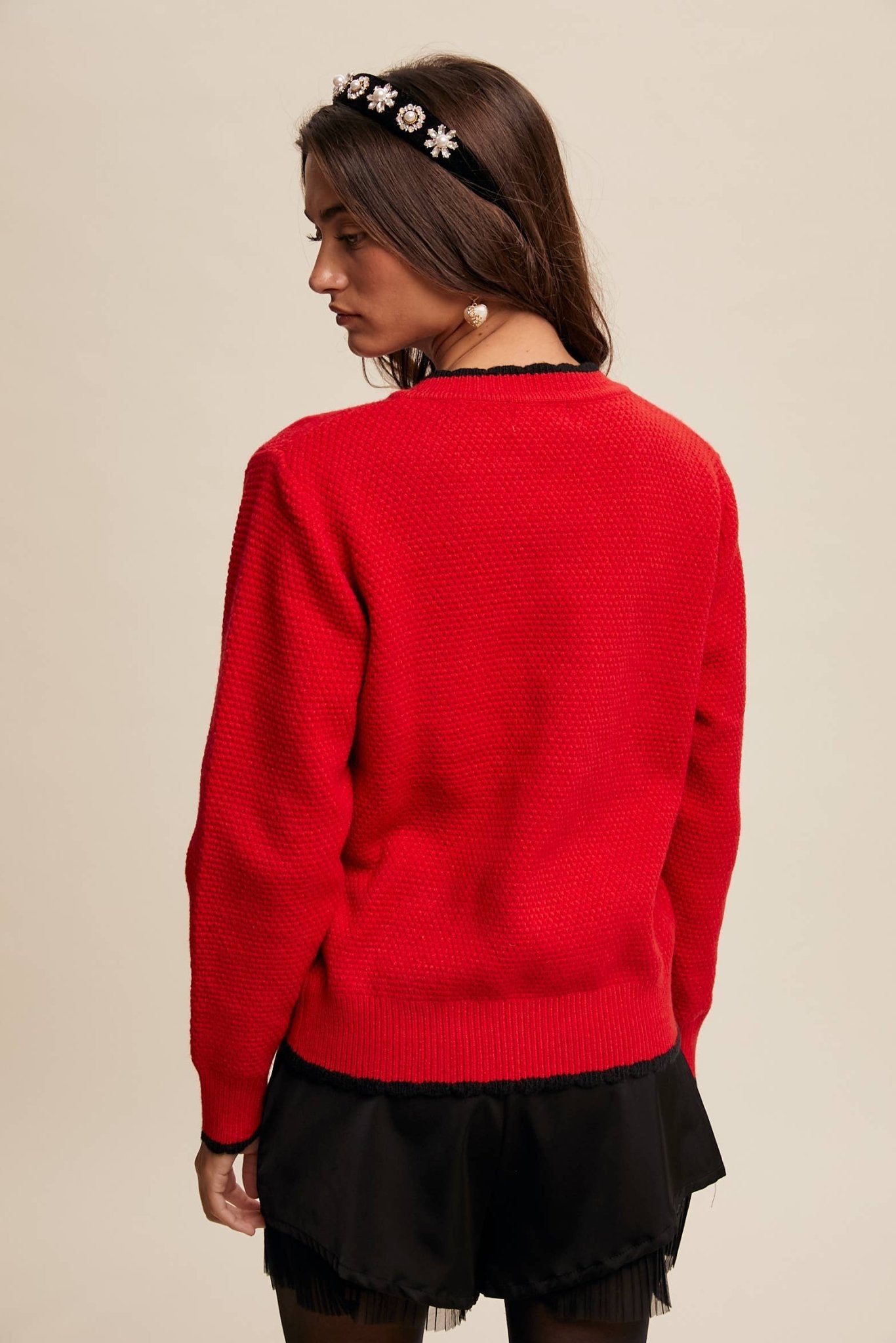 Contrast Bow - Tie Knit Pullover Sweater - 926 West