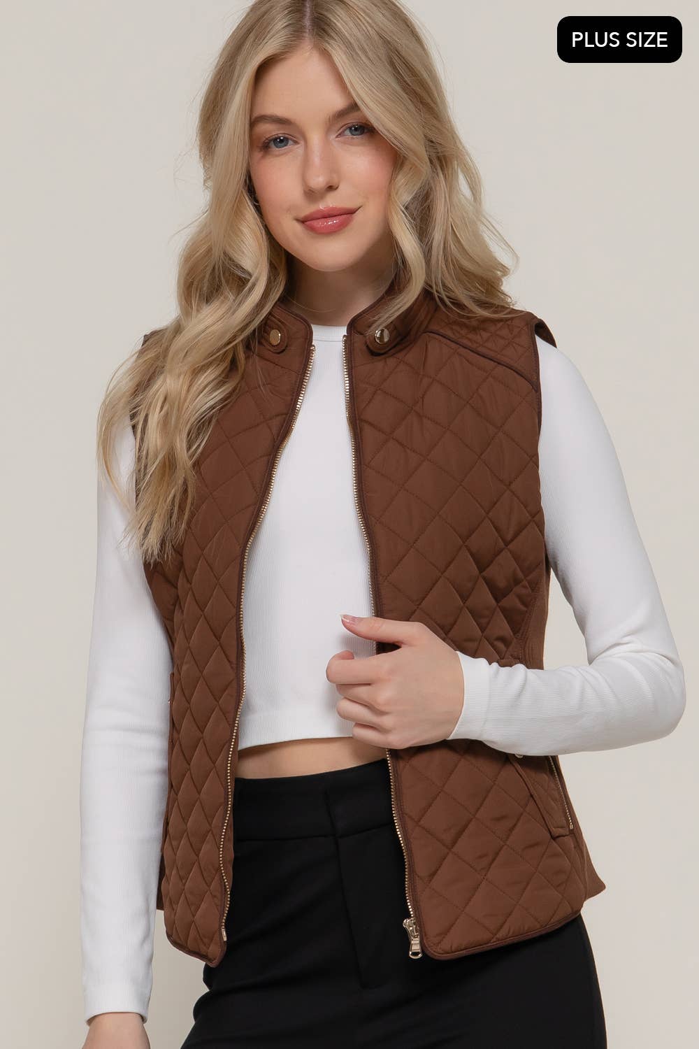 Suede Piping Quilted Padding Vest Active Basic | Active USA