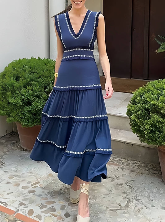 FINAL SALE- MOLLY V-Neck Tassel Panels With Swing Maxi Dresses