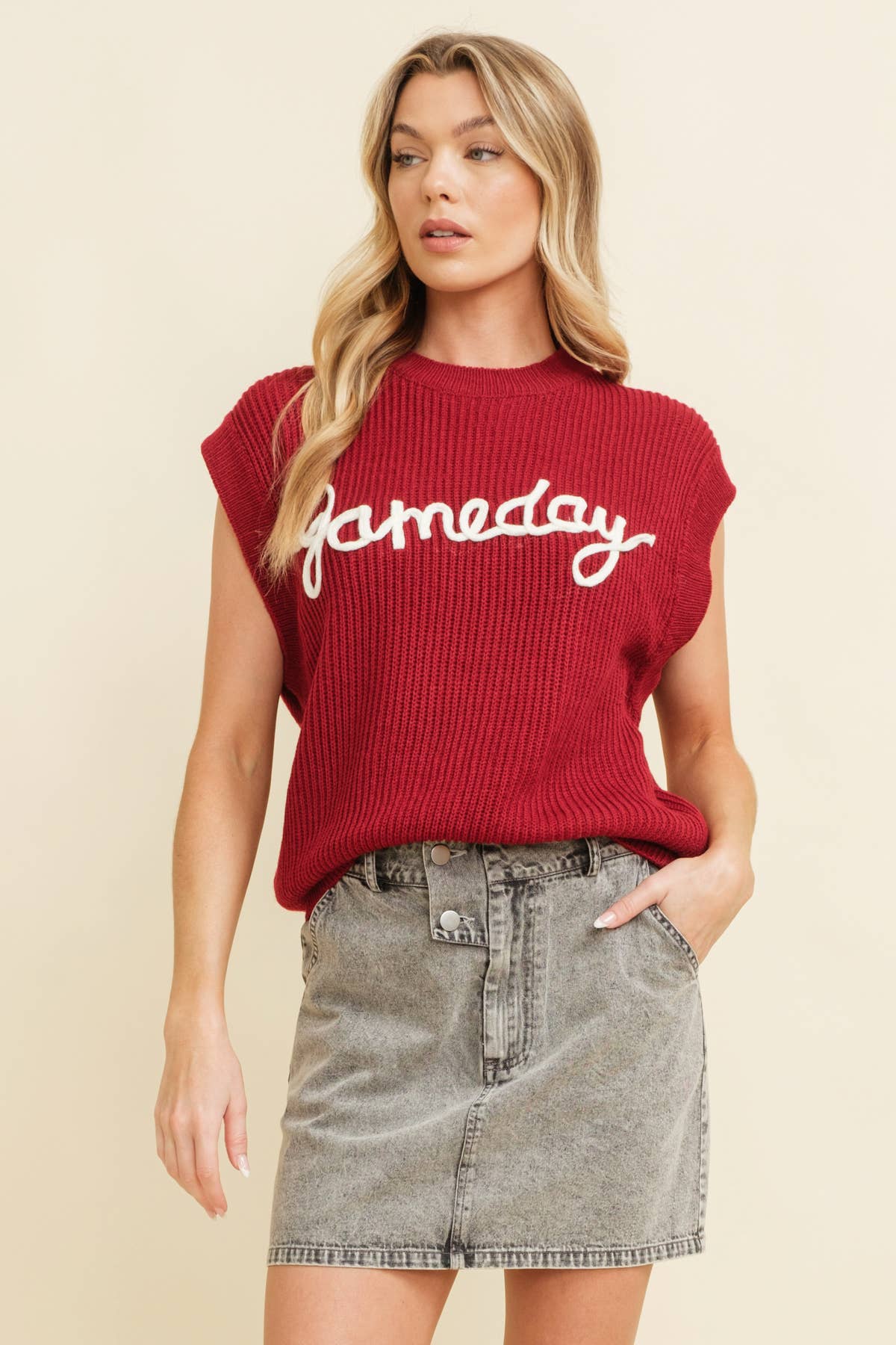 CSW10210-1 - 'GAMEDAY" EMBROIDERED SLEEVELESS SWEATER VEST Cloud Ten