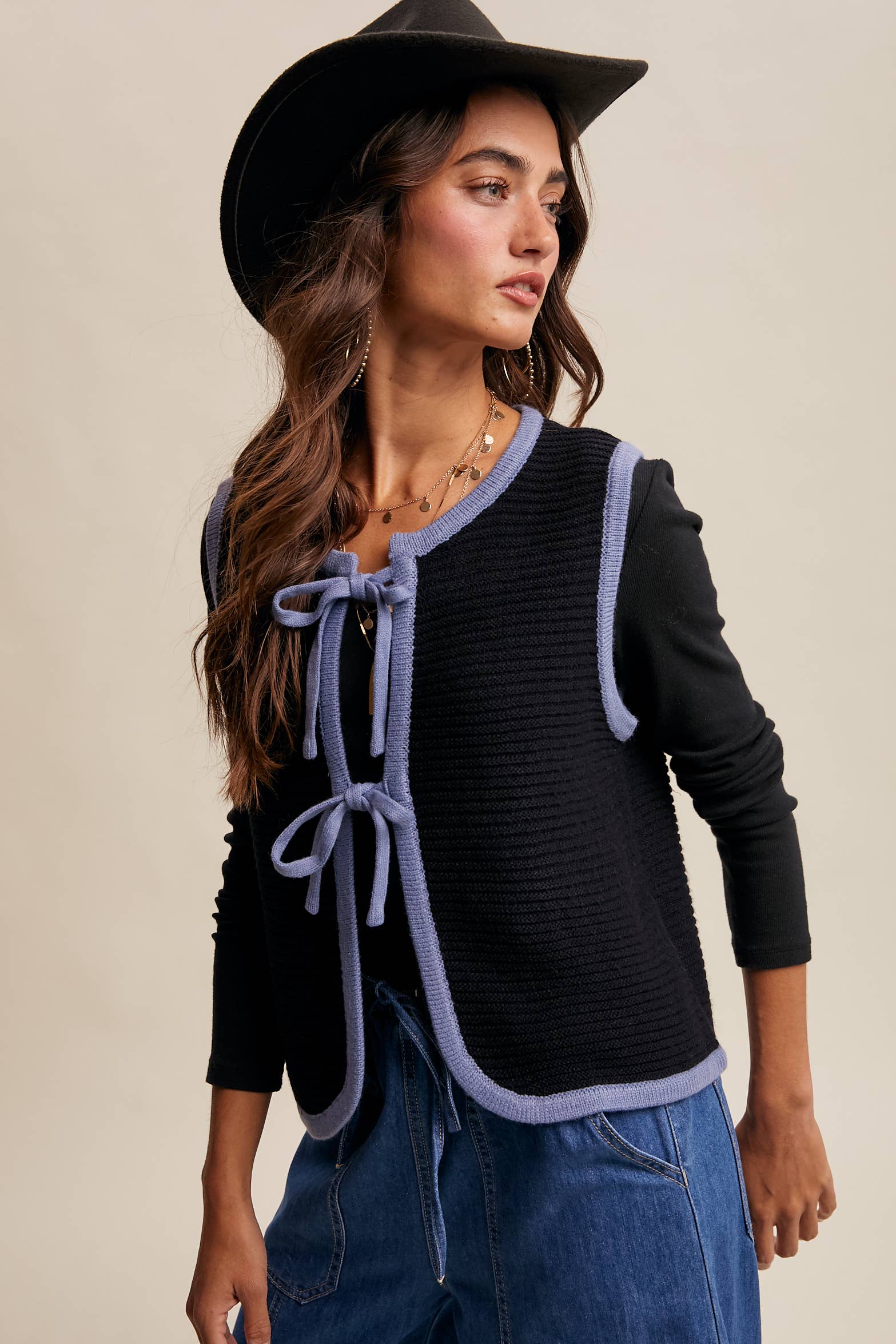 Two-Tone Tie Front Knit Vest LSW0997 Listicle