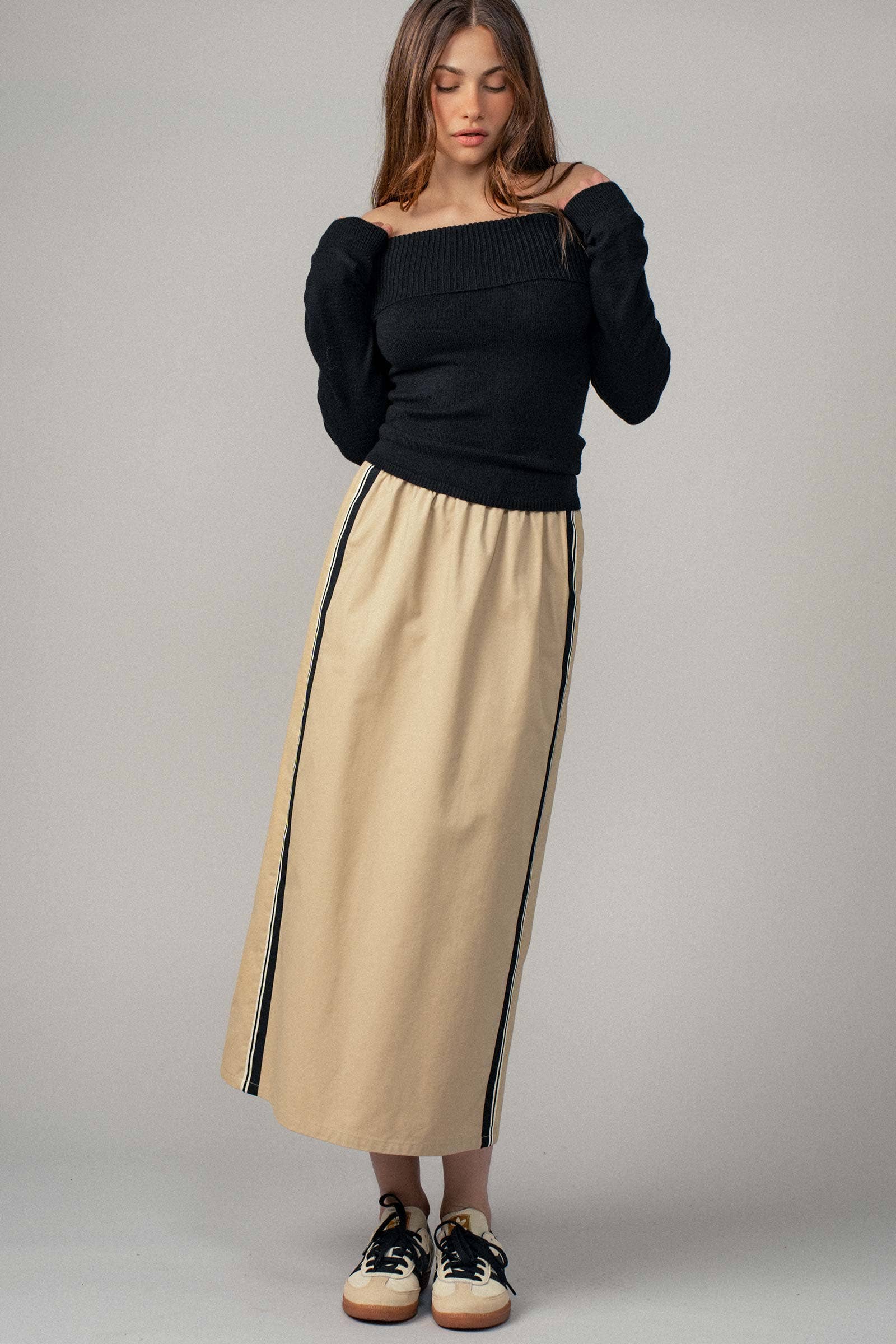 Ribbed Off-Shoulder Long Sleeve Sweater Urban Daizy