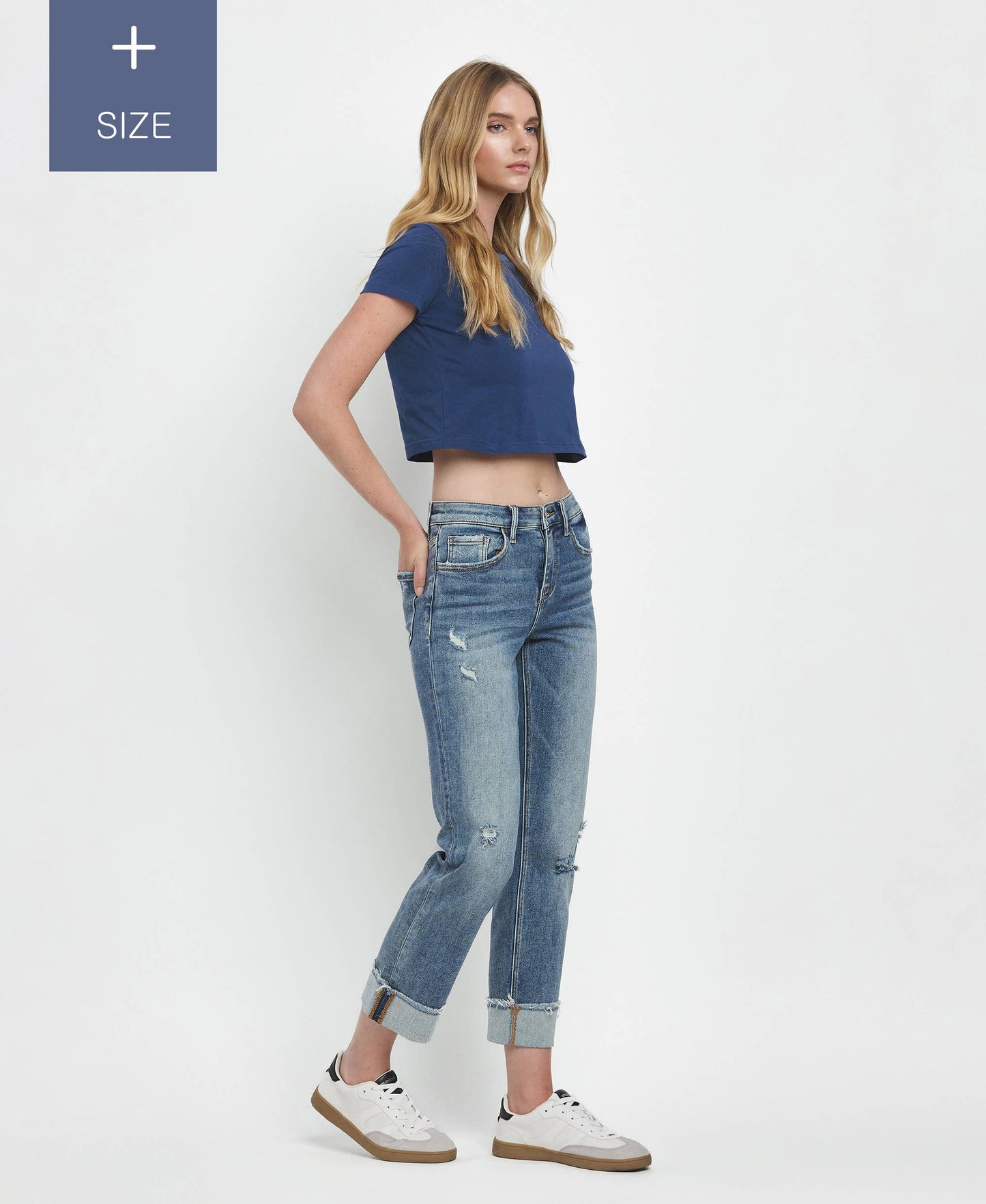 PLUS SIZE HIGH RISE CUFFED STRAIGHT JEANS LV1160-P Lovervet by VERVET