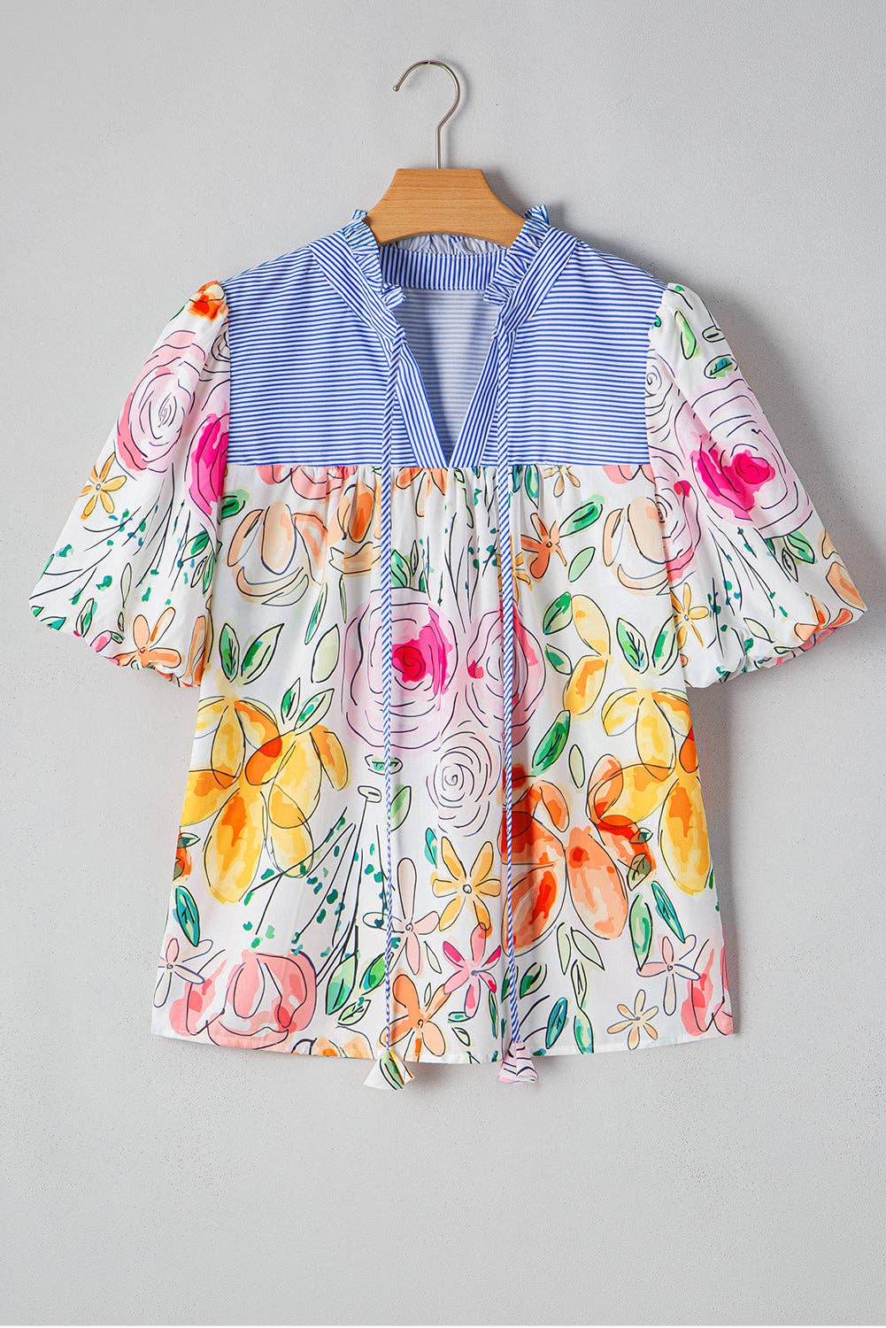 FINAL SALE- Floral Stripe Puff Sleeve Blouse
