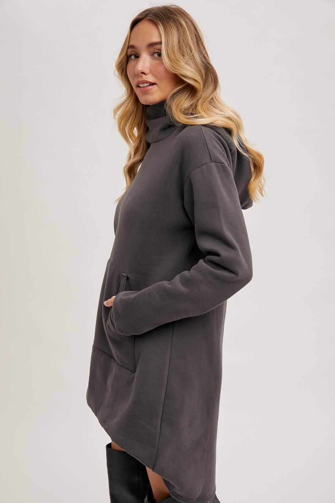 HIGH NECK HOODIE TUNIC SWEATSHIRT WITH POCKET FRONT Bluivy