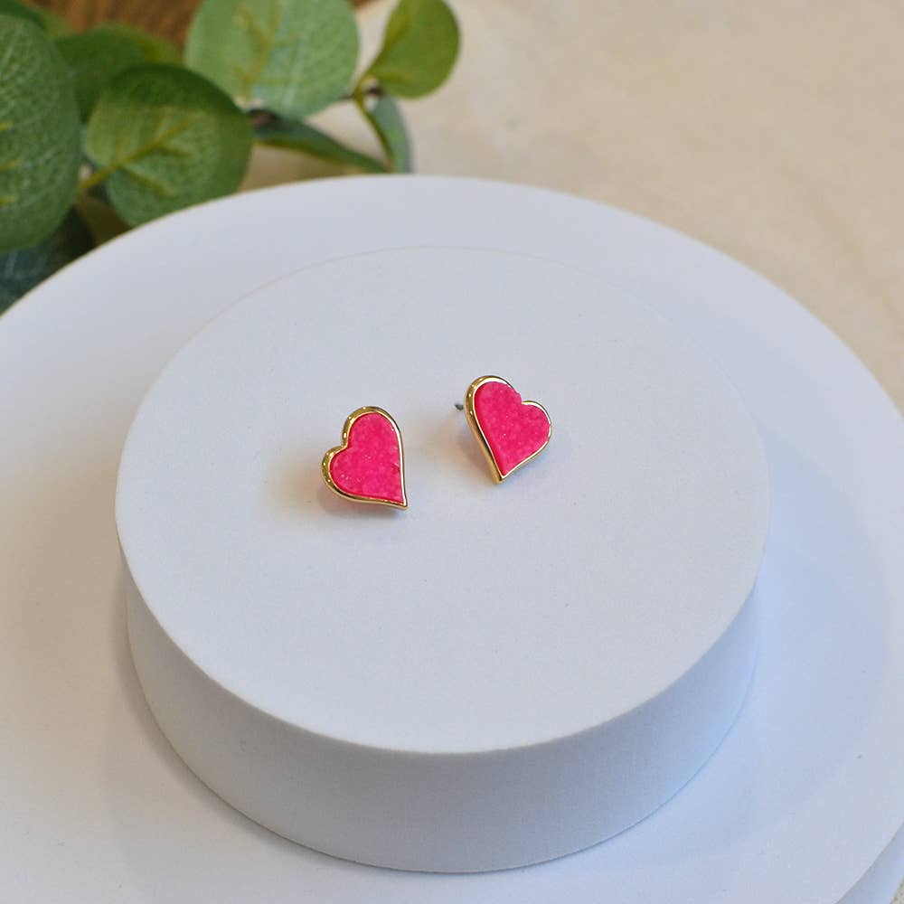 Uneven Resin Heart Druzy Button Stud Earrings StarryNYC