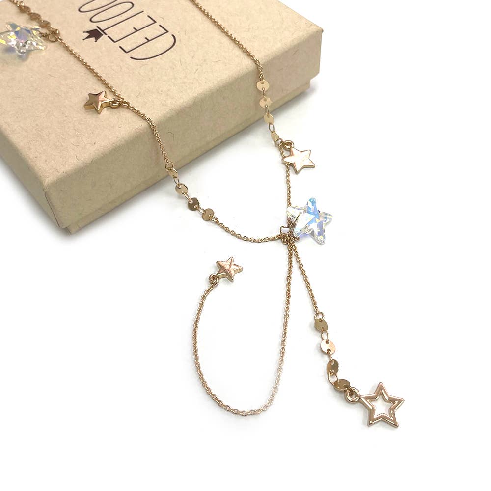 Y Shape Long Length with Star Multi Charms Chain Necklace StarryNYC