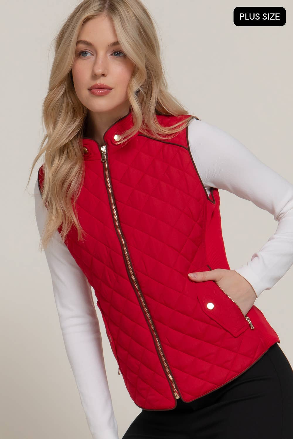 Suede Piping Quilted Padding Vest Active Basic | Active USA