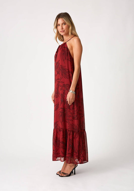 FINAL SALE- Lovestich-Flowy Floral Tie Front Halter Maxi Dress
