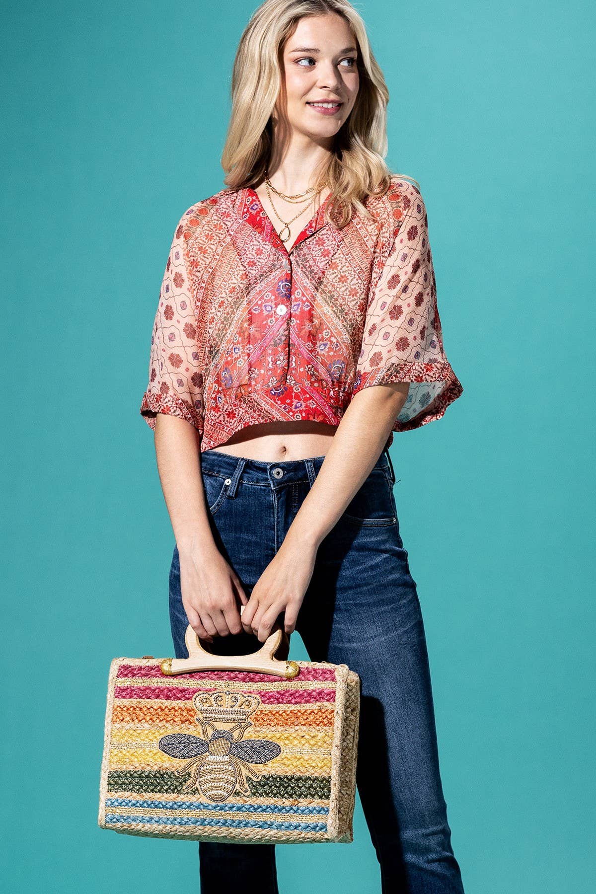 Azure-Bee Jute Tote Bag