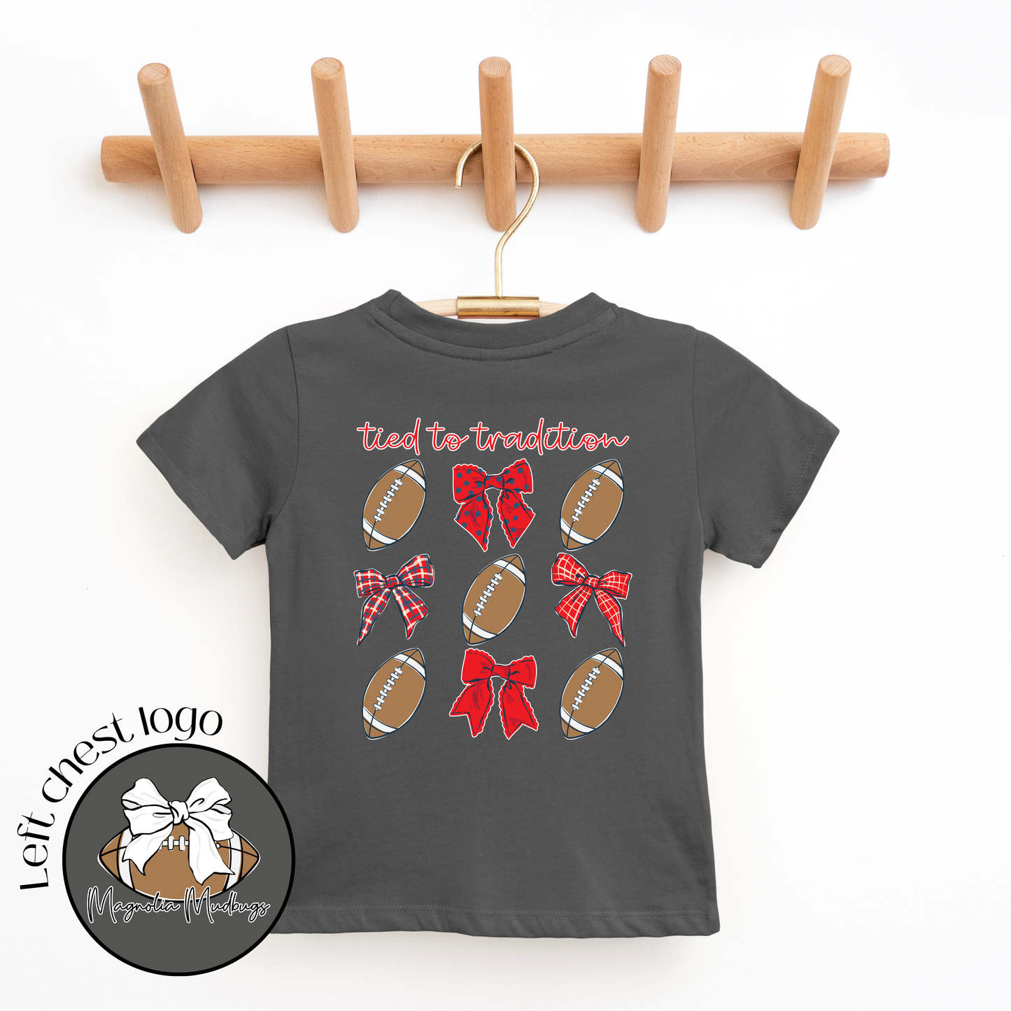 Tied to Tradition | Red + Navy | Football Kid’s Tee Magnolia Mudbugs