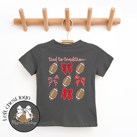 Tied to Tradition | Red + Navy | Football Kid’s Tee Magnolia Mudbugs
