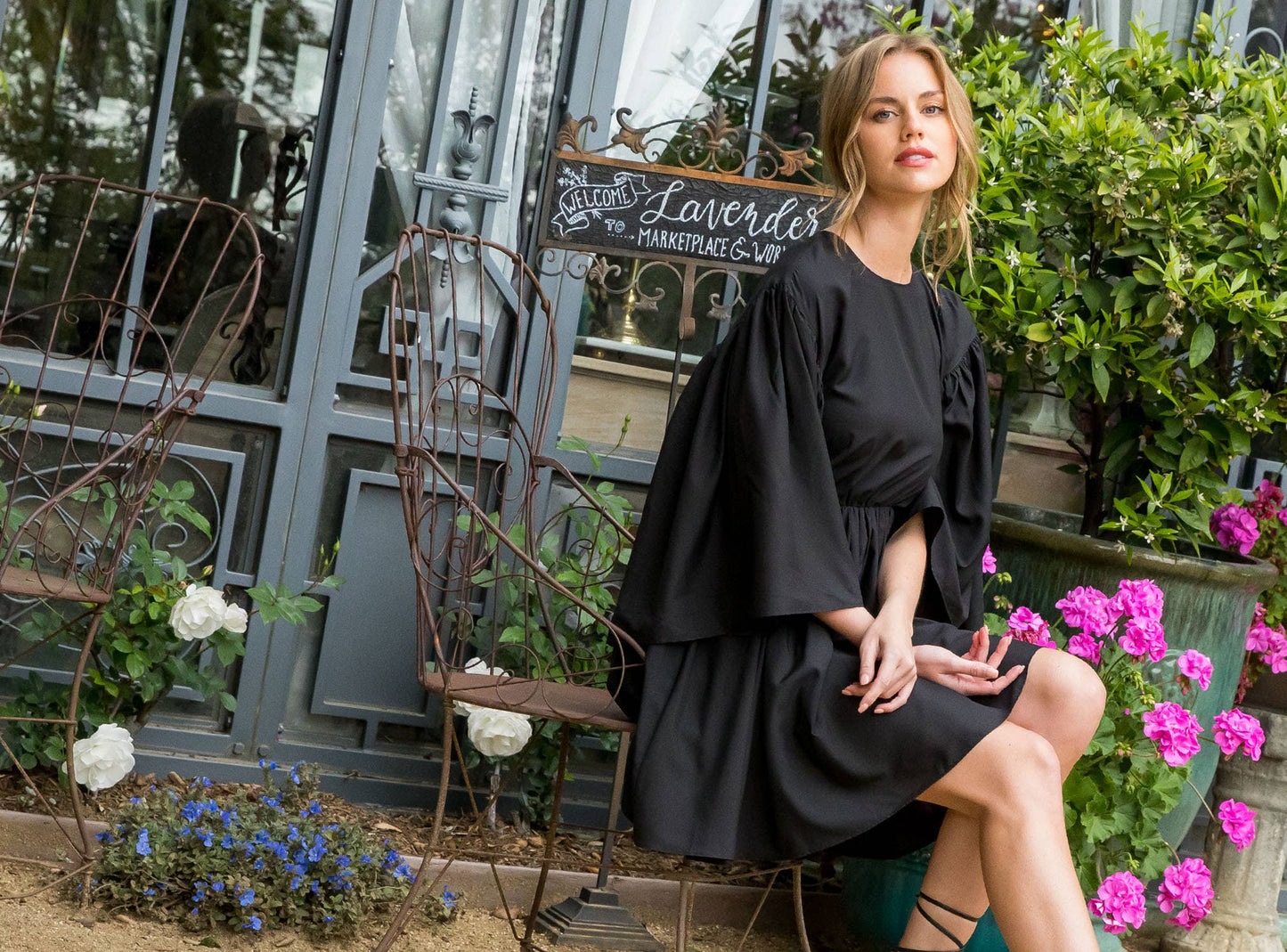 Little Black Bell Sleeve Dress