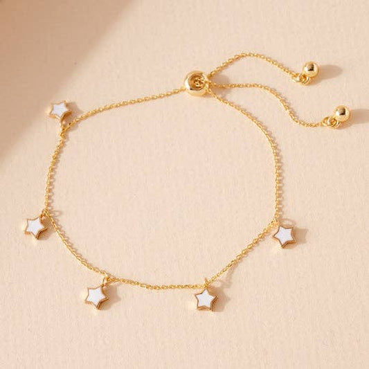 Dainty Star Enamel Charm Drop Chain Pull Tie Bracelet - 926 West