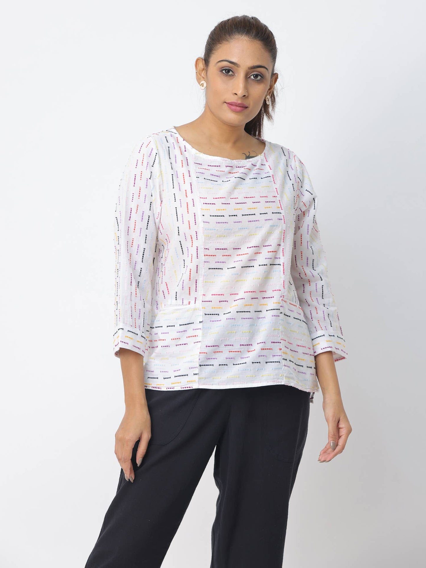 FINAL SALE- Women's 3/4 Sleeve clip stripe Shirt