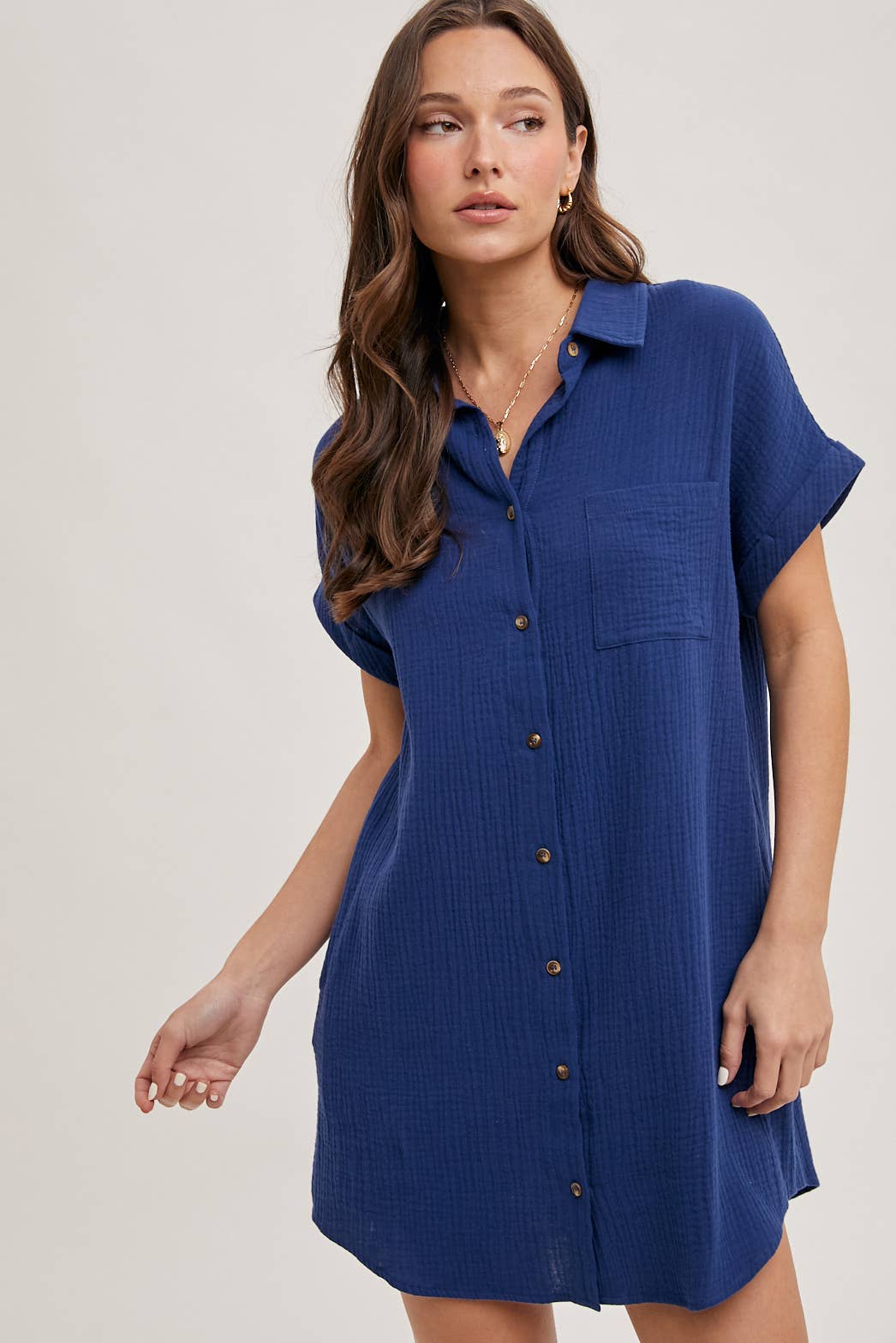 FINAL SALE- BUTTON UP SHIRT DRESS WITH POCKET