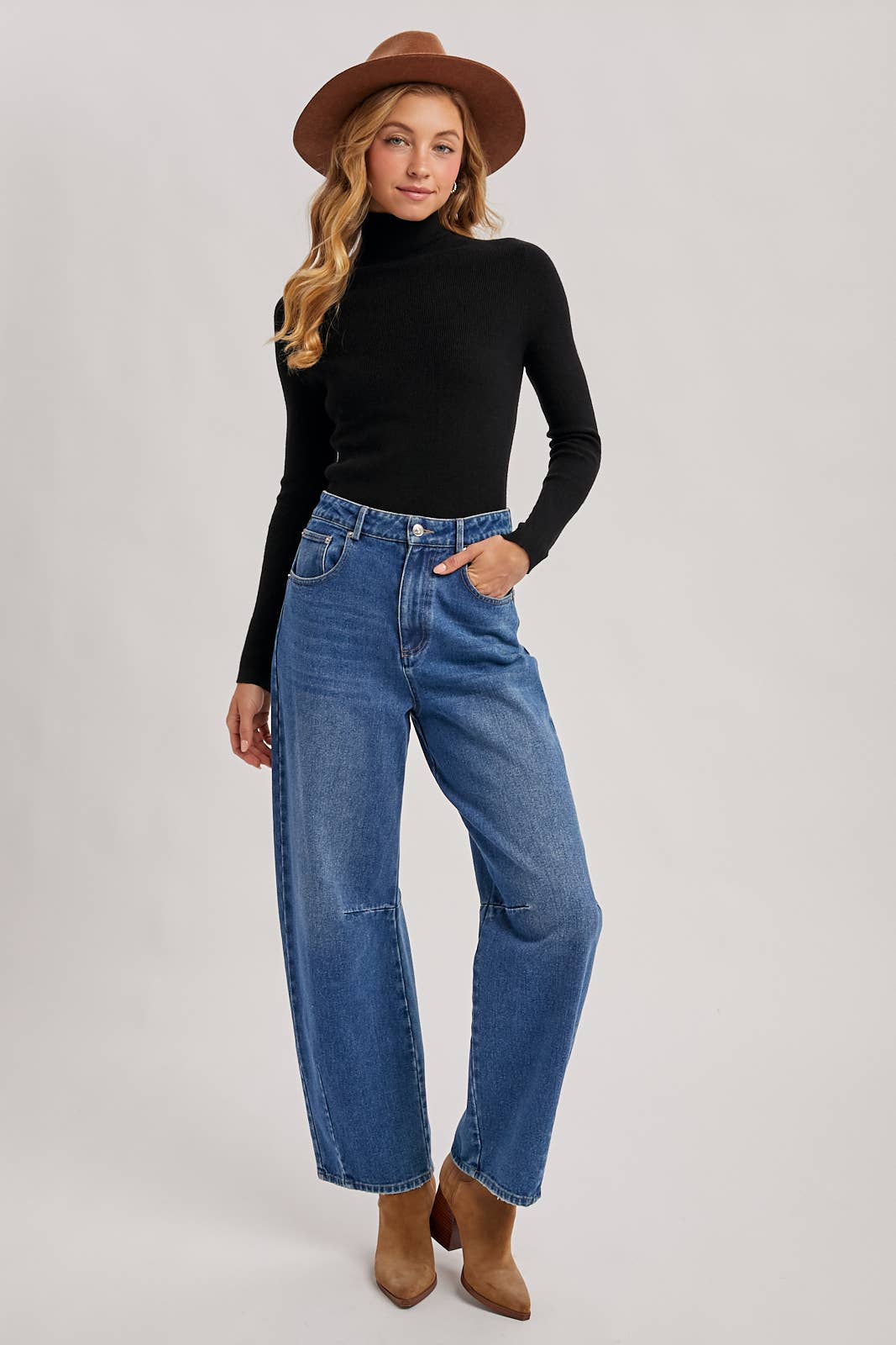 WHOLEGARMENT MOCK NECK RIBBED KNIT SWEATER Bluivy