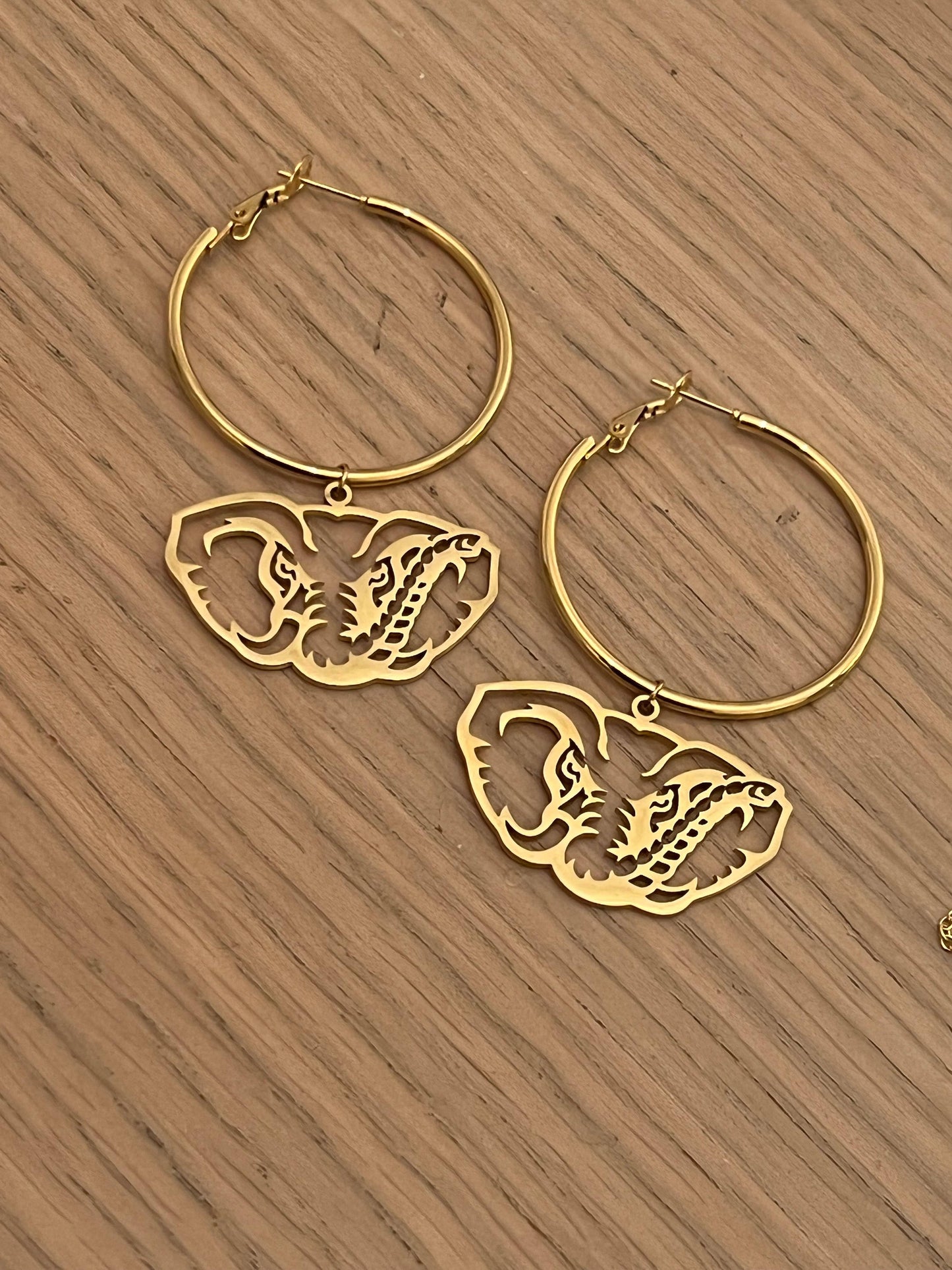 Alabama Hoop Earrings, Gold Hoop Bama Elephant Lightweight Steele Sloan Designs