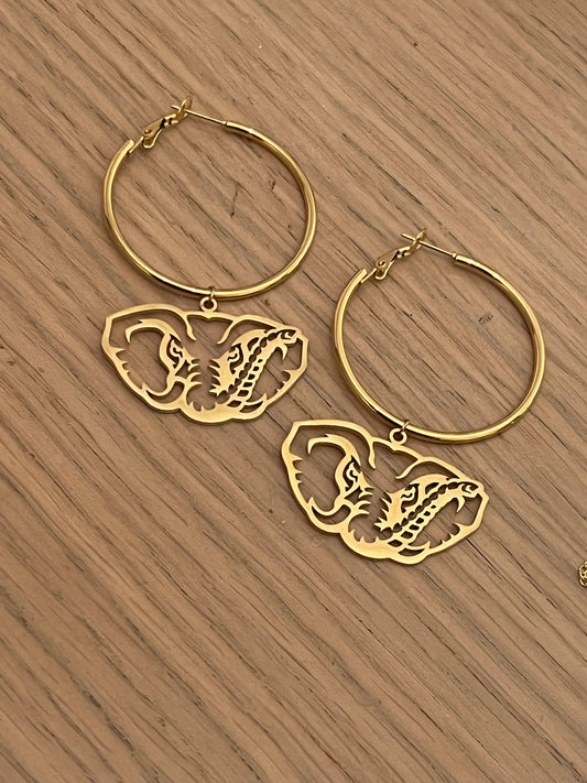 Alabama Hoop Earrings, Gold Hoop Bama Elephant Lightweight Steele Sloan Designs
