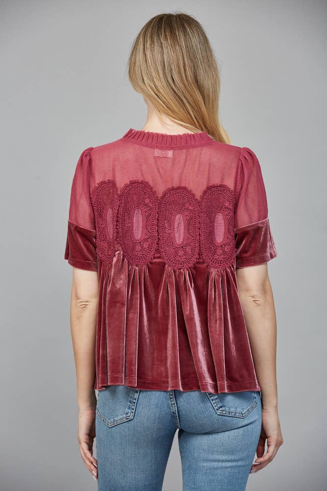 LACE DETAIL VELVET BABYDOLL TOP FATE