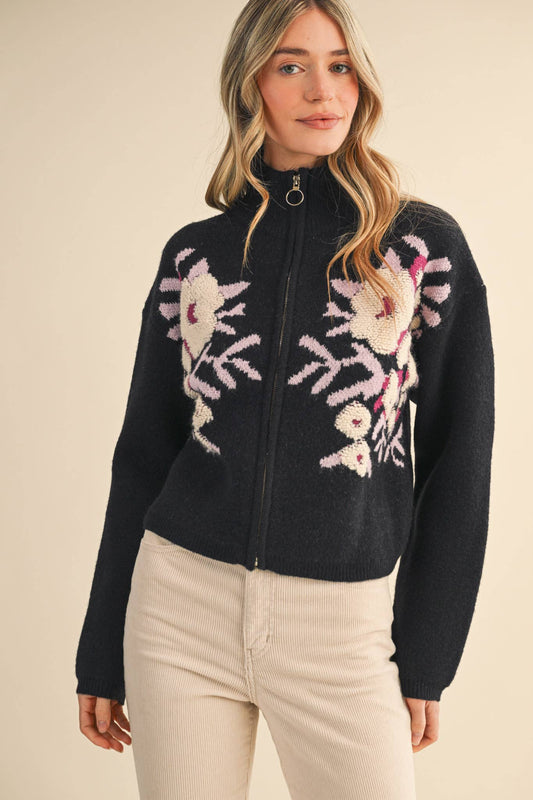 FLORAL ZIP UP SWEATER CARDIGAN MSW11188 &MERCI