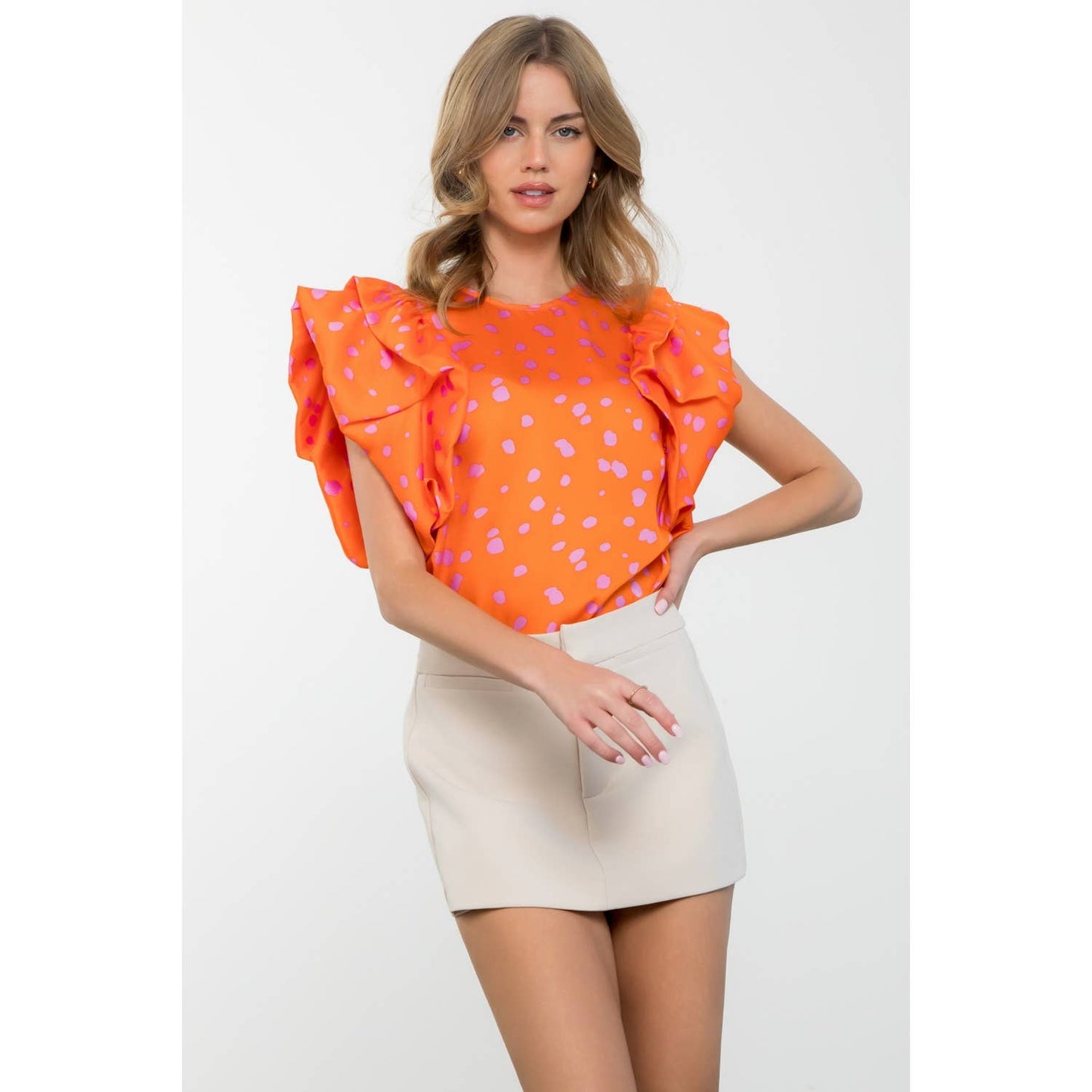 Flutter Sleeve Dotted Top