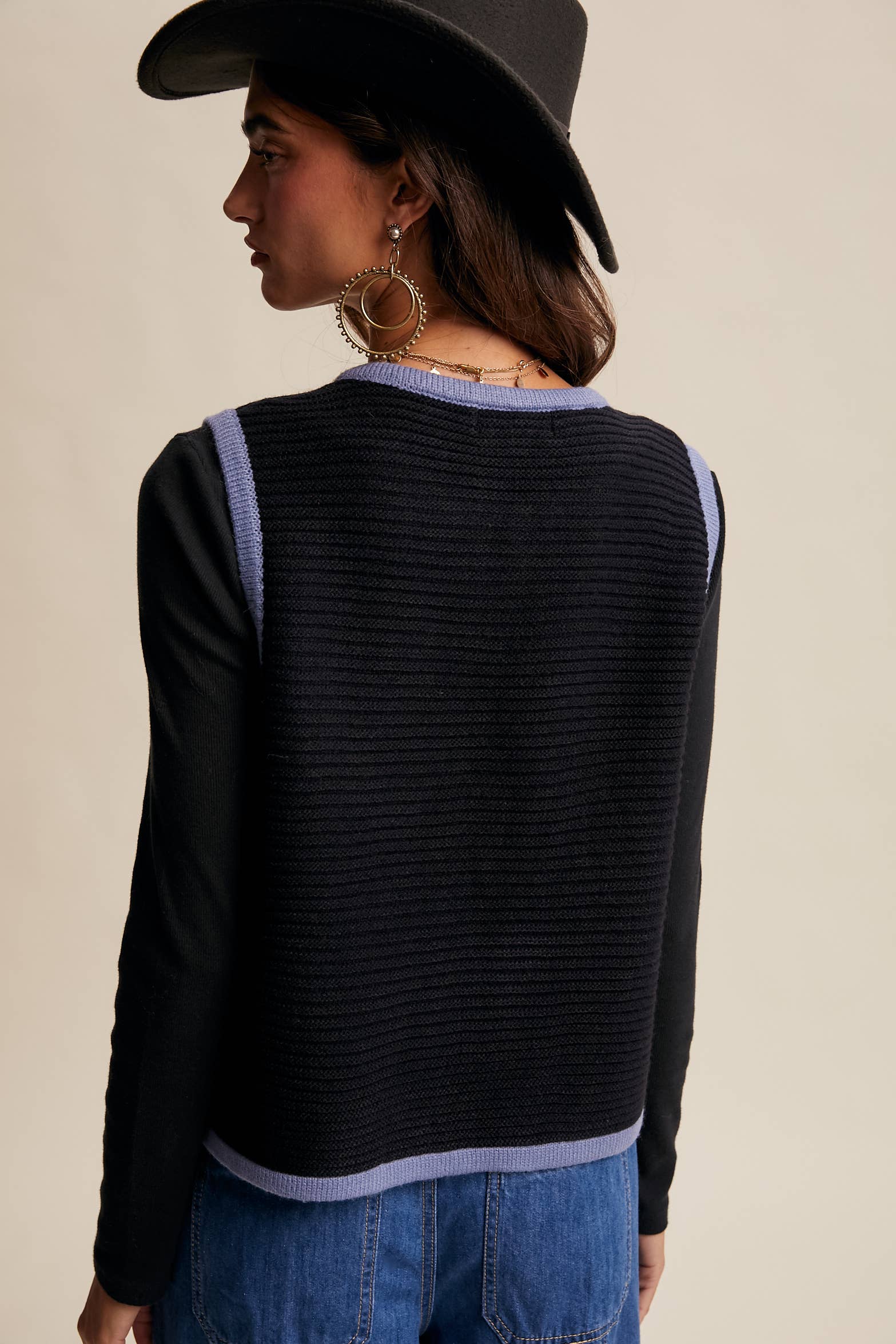 Two-Tone Tie Front Knit Vest LSW0997 Listicle