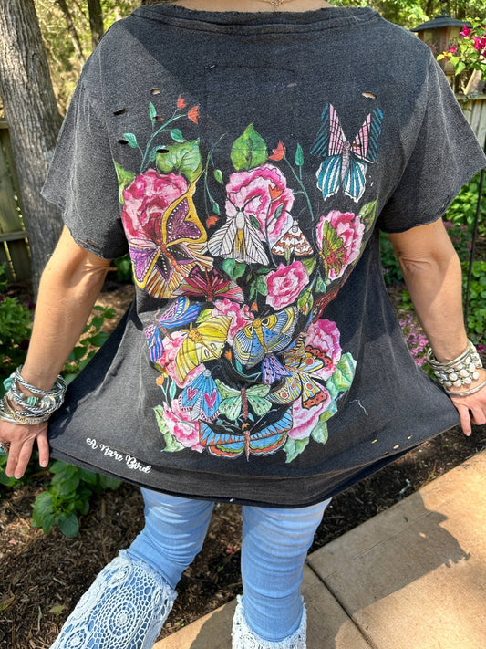 Dragonflies and Butterflies Black Tattered Tee - 926 West