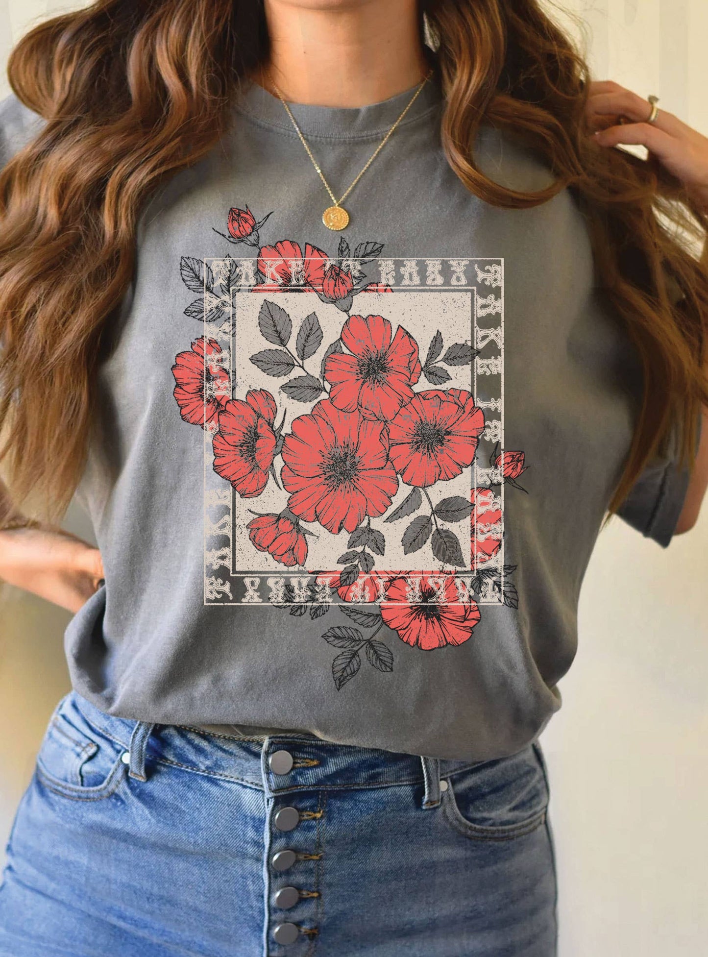 TAKE IT EASY VINTAGE FLOWER GRAPHIC TSHIRTS