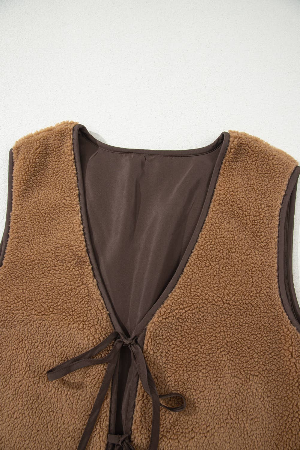 Contrast Trim Tie Front Sherpa Vest FULL TIME PURCHASE