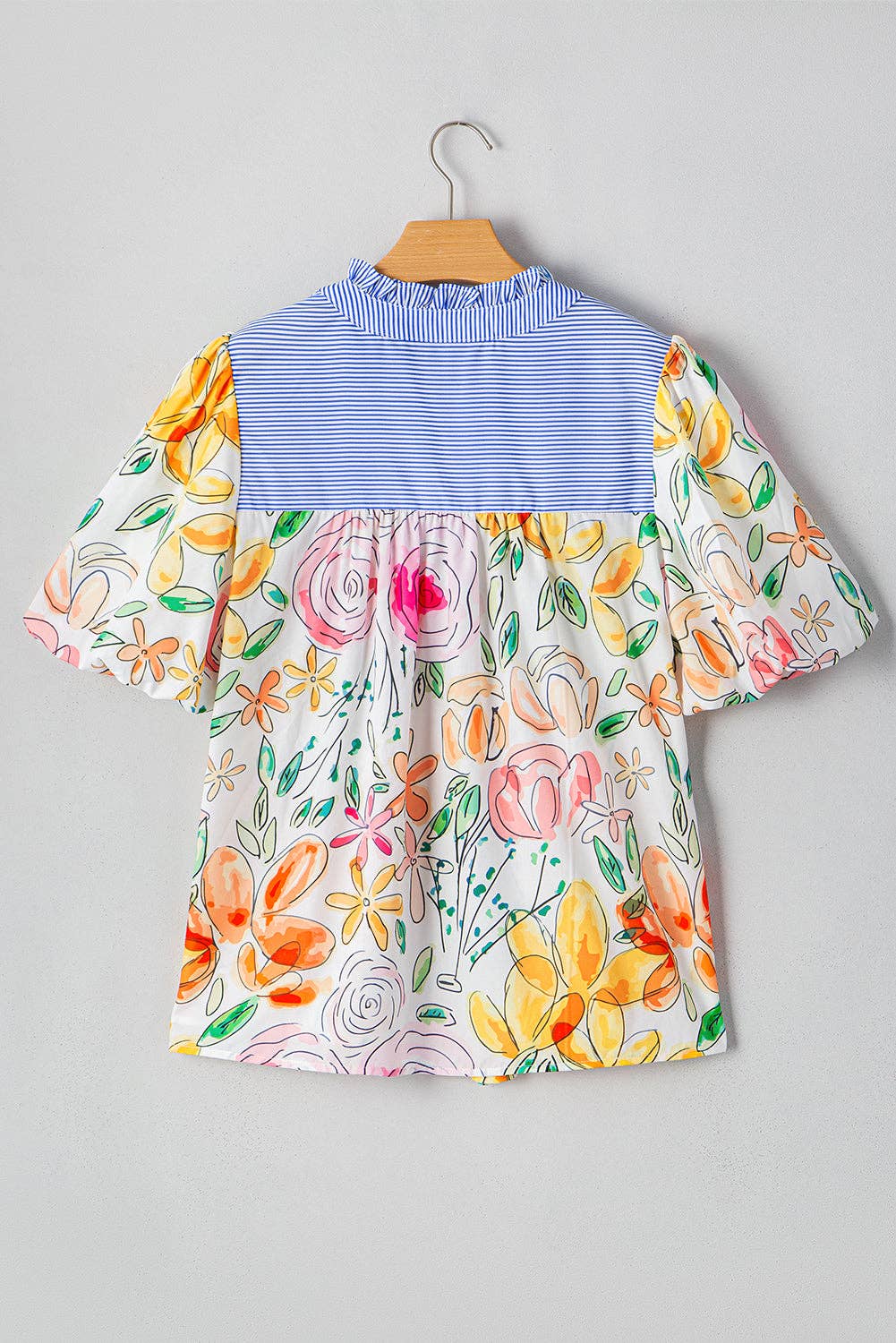 FINAL SALE- Floral Stripe Puff Sleeve Blouse