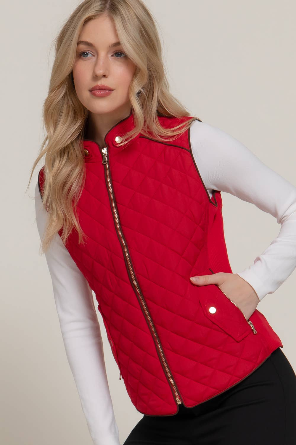 Suede Piping Quilted Padding Vest Active Basic | Active USA