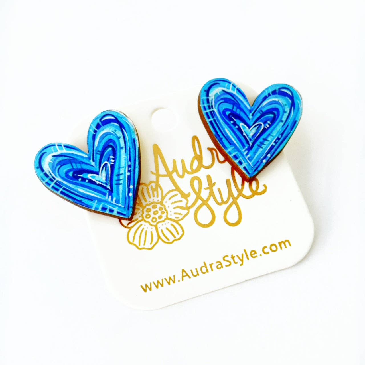 Heart Stud Earrings - Blue White Audra Style