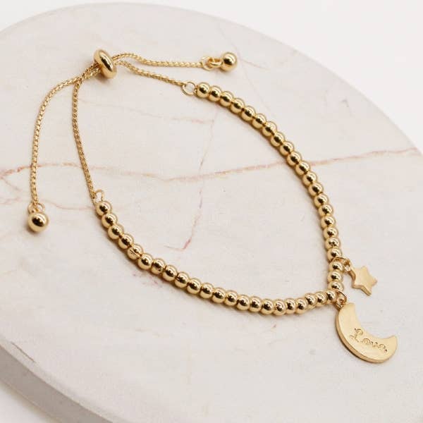 Crescent Moon & Star CCB Ball charm Adjustable Bracelet StarryNYC