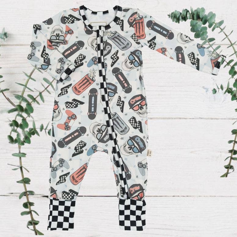 Boys Soft Sleepers Skull Crew Skateboard Emerson+Ivory